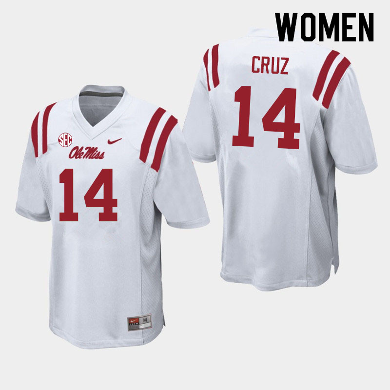 Women #14 Jonathan Cruz Ole Miss Rebels College Football Jerseys Sale-White - Click Image to Close